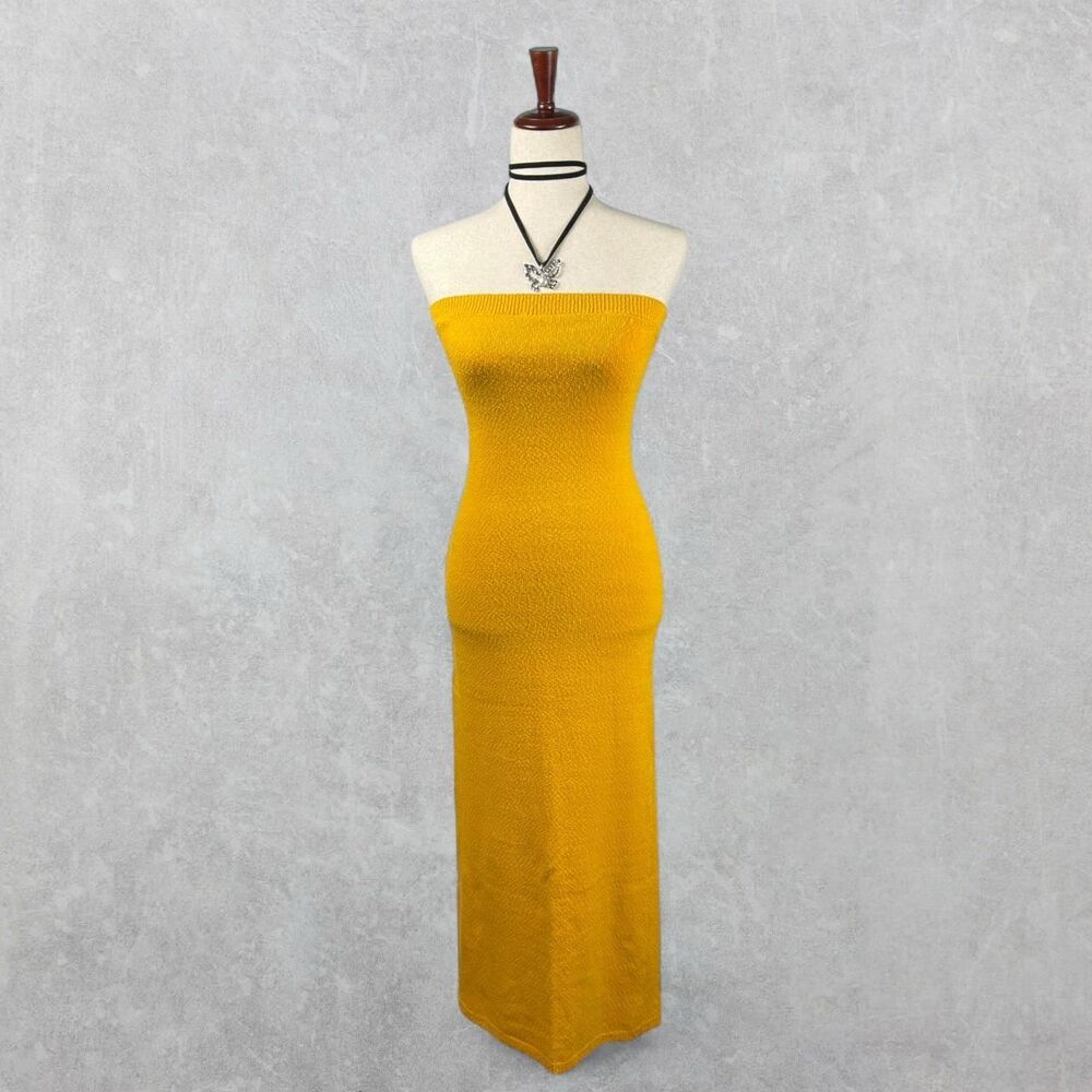 Free People Beach Tangerine Textured Strapless Back Slit Bodycon Midi Dress